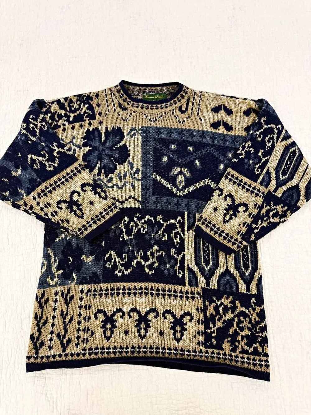 Vintage Damon Scott 90s Women’s Crew Neck Pullover Sweater Geometric Blue Size M